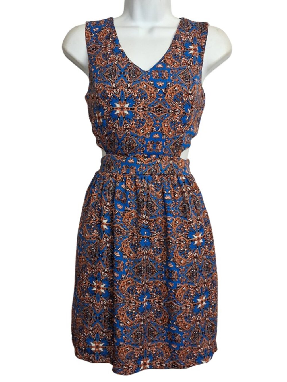 FOREVER 21 Cutout Dress Blue Orange Sleeveless Geometric Print Mini Small